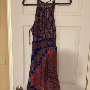 London Times Paisley Halter Maxi Dress - Blue and Red